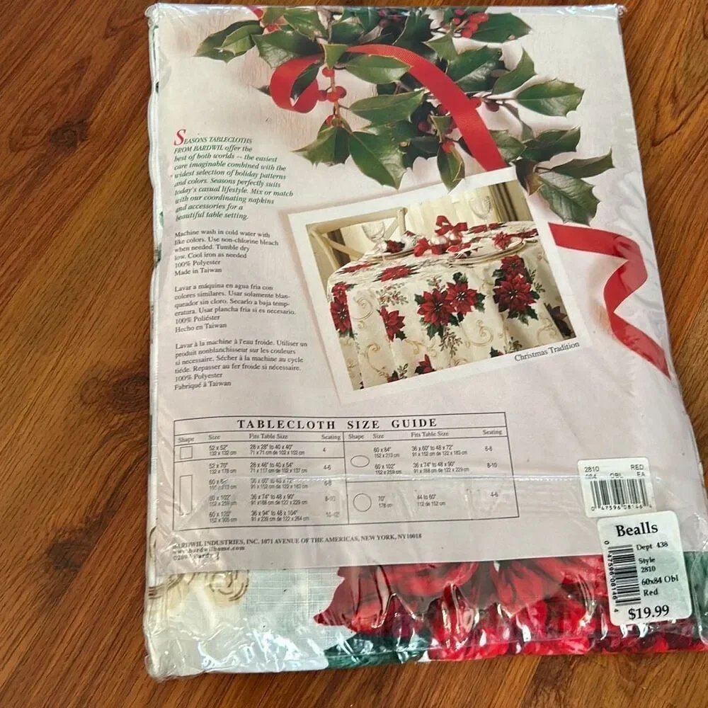 NEW Bardwil linens poinsettia Christmas tablecloth oblong size 60 x 84
